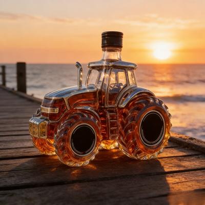 Novelty Farm Tractor Whiskey Decanter, Glass Liquor Bottle for Bar Decor & Gifting