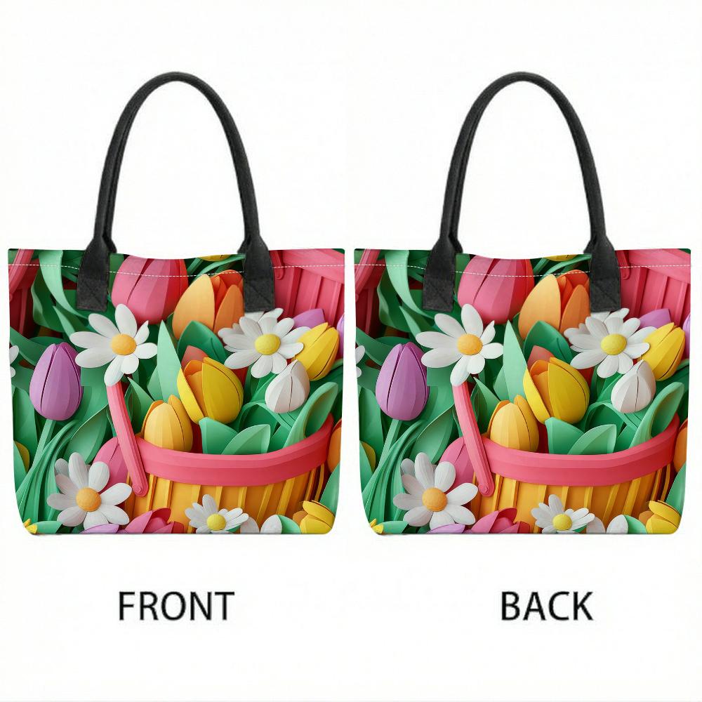 Floral Basket Printed Tote Bag Fashion Large Capacity Casual Outdoor Women Daily Handbag