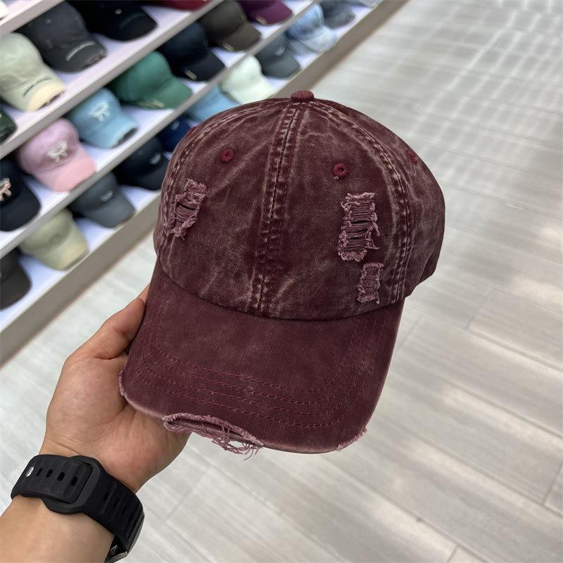 New Worn Hole Washed Deep Hat Versatile Old Casual Dome Women's Soft Top Baseball Cap