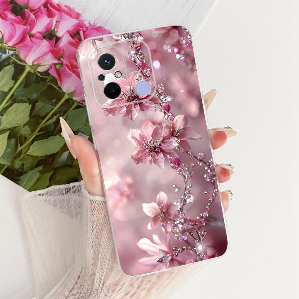Miękkie Przezroczyste Silikonowe Etui Na Telefon Xiaomi Redmi 12c 12 11A 4G Pokrowiec Poco C55 Wzór z Kreskówkowym Kotem Smokiem Kwiatem Motylem