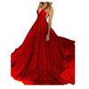 2024 Spaghetti Strap Crystal V-Neck Backless Evening Gown