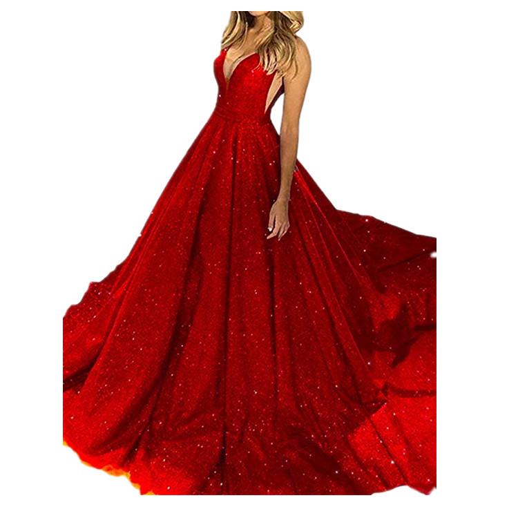 2024 Spaghetti Strap Crystal V-Neck Backless Evening Gown