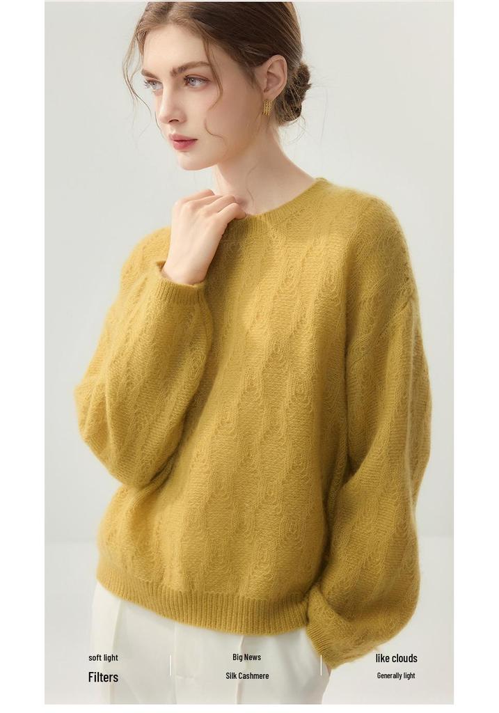Lekasha Cashmere Mulberry Silk Cable Knit Loose Sweater