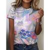 Ladies' Casual Short Sleeved T-shirt with Colorful Floral Patterns