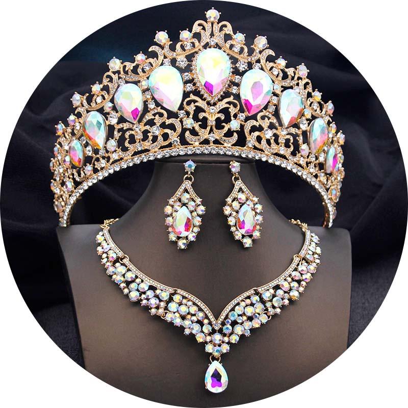 Elegant Big Tiaras and Crowns Bridal Jewelry Sets for Women Prom Wedding Crown With Choker necklace earrings Pageant Tiara Set