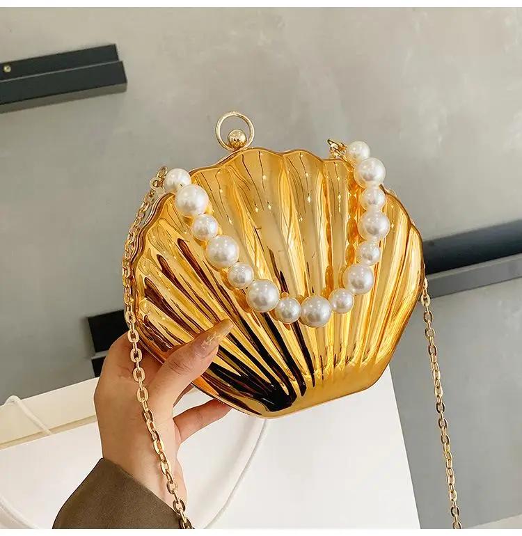 

Unique Designer Acrylic Shell Bag New Crossbody Bag for Women 2023 Fashion Small Shoulder Bags Cute Purses Gold Evening Bag