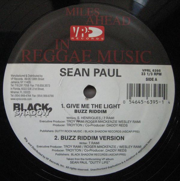 

12inch Record SEAN PAUL Give Me The Light Like Glue VPRL6395 VP Records 2002 US Reggae Ska Dub Used