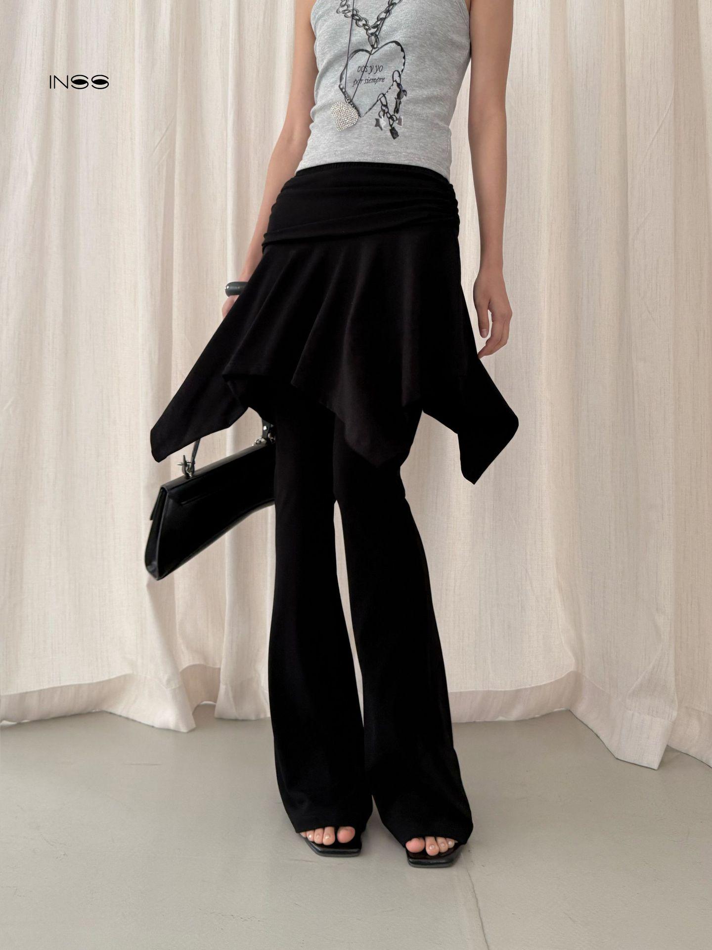 

INSS Women s Irregular Butt Curtain Casual Pants, 2026 Spring, Thirteen-Line, Micro Flare, Black Floor-Length Pants #22017 Small чорний