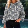 Women's Floral Print Loose Casual Long Sleeved Hooded Sweatshirt