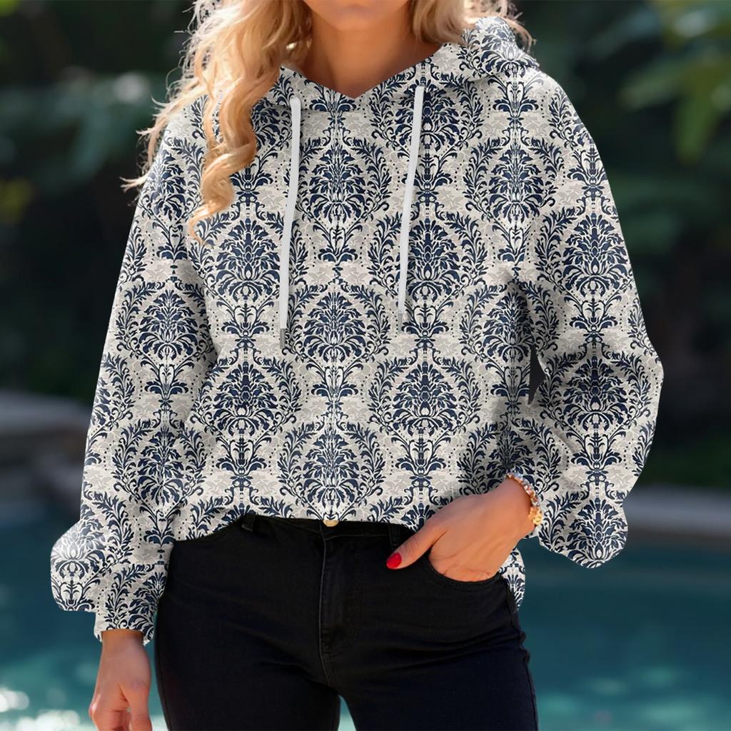 Women's Floral Print Loose Casual Long Sleeved Hooded Sweatshirt
