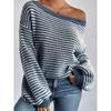 2025 Fashion Loose and Lazy Style Drop Shoulder Stripes Sweater Women Winter New Arrival Thermal Knitting Pullover Tops Women