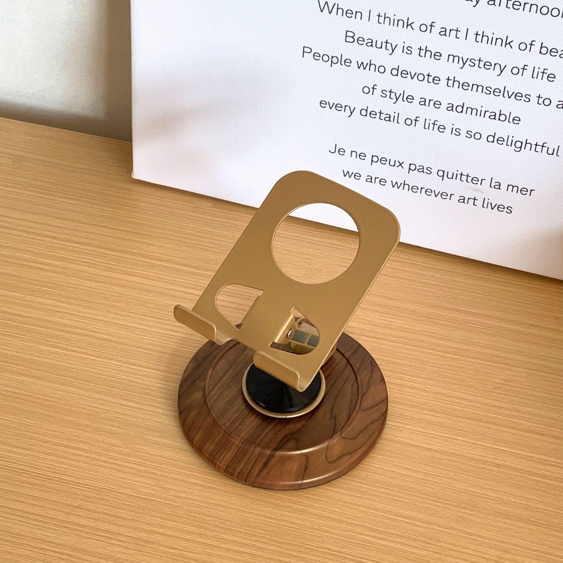 Premium Retro Wood Grain Metal Phone & Tablet Stand - 360° Rotation for Hands-Free Viewing