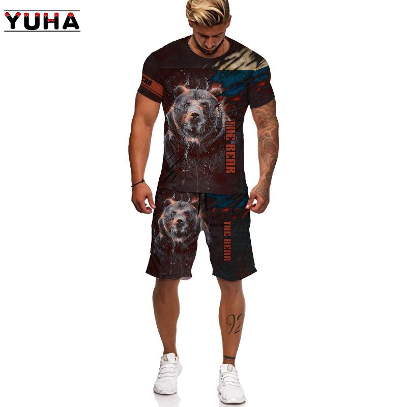 YUHA, Summer Bear 3D Printed Men s T-shirt Shorts Set Men s Sportswear Tracksuit O Neck Short Sleeve Men s Clothing Suit S