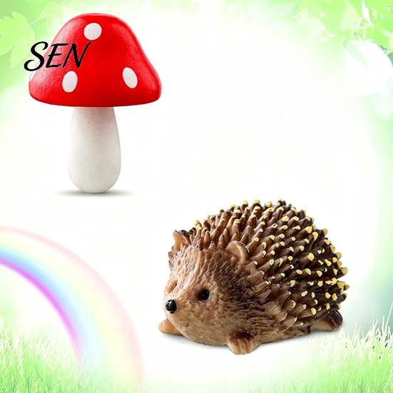 Cute Hedgehog Mushroom Set Micro Landscape Ornaments for Moss Terrariums Fairy Garden Decor, Miniature Decor Figurine, Mini Statue, Potted Plant