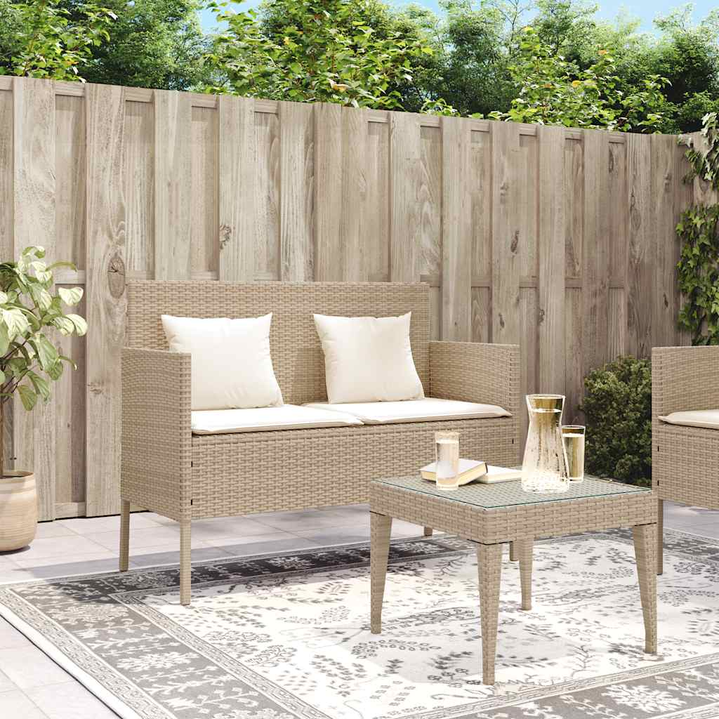 Garden Bench with Cushions Beige Poly Rattan