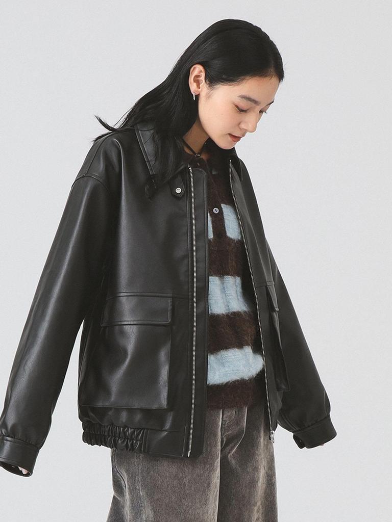 Ray Beams Women's Faux Leather Flight Jacket, Black 1