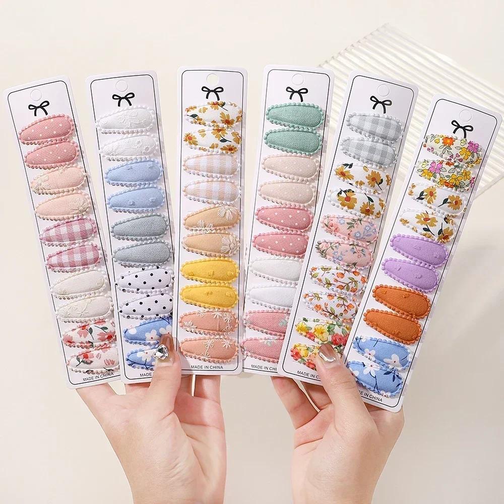 10/20Pcs Cotton Print Hair Clip Hairpin for Girl Fabric Plaid Mini BB Hairgripes Headwear Baby Hair Accessories New Year Gift