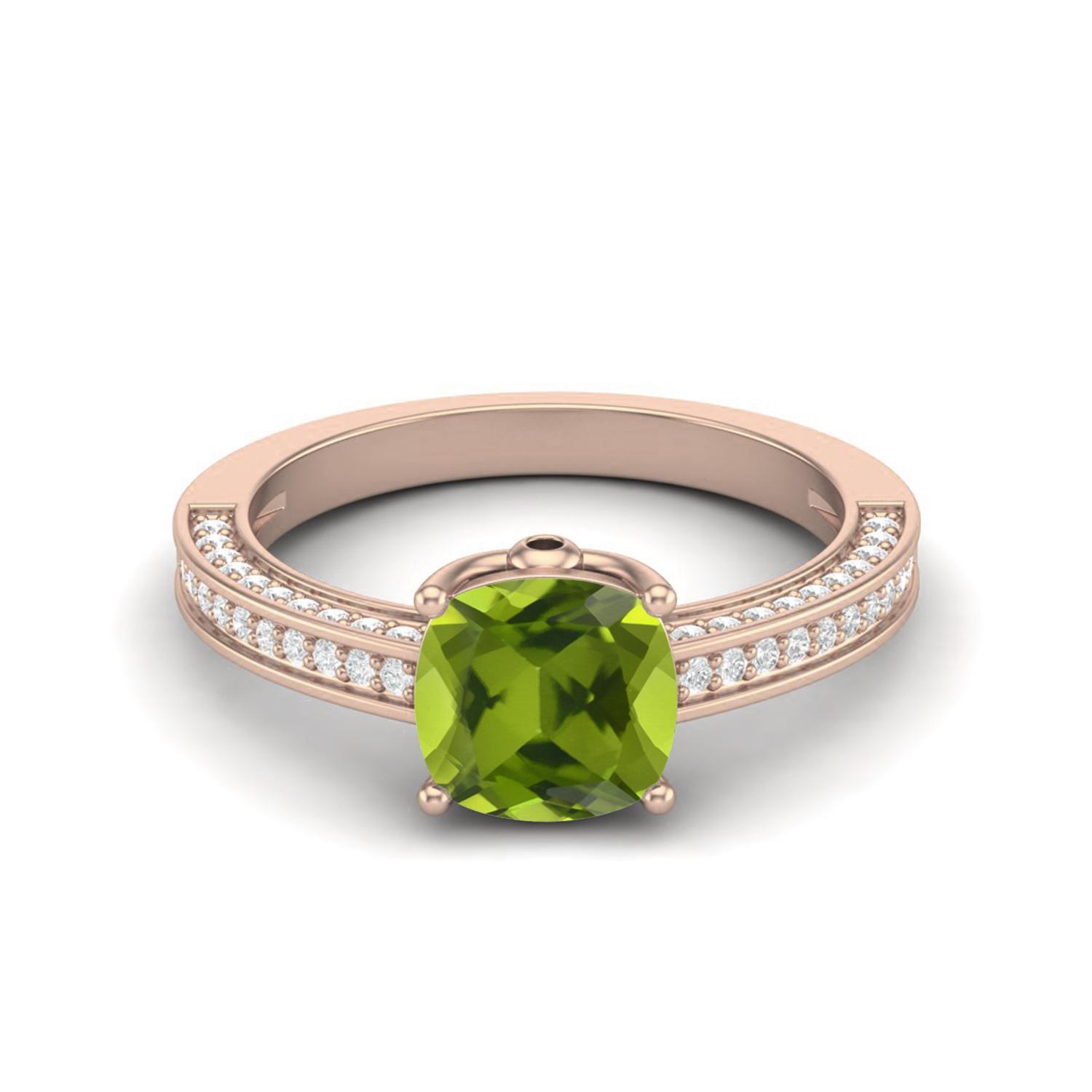 7mm Cushion Shape Peridot 925 Sterling Silver Rose Vermeil Solitaire Women Engagement Ring 6