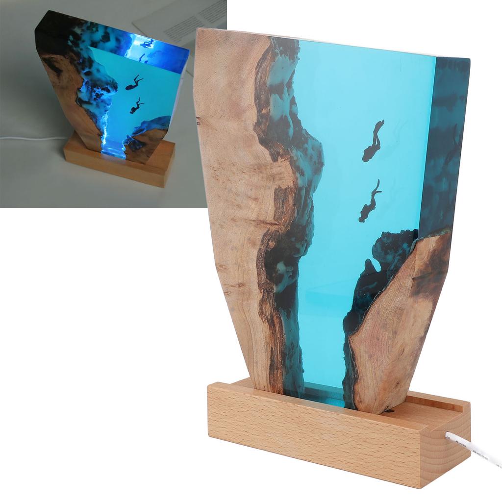 Diver Night Light Colorful LED Wooden Resin Ocean Bedside Lamp Desktop Art Ornament For Office Bedroom Living Room Decor