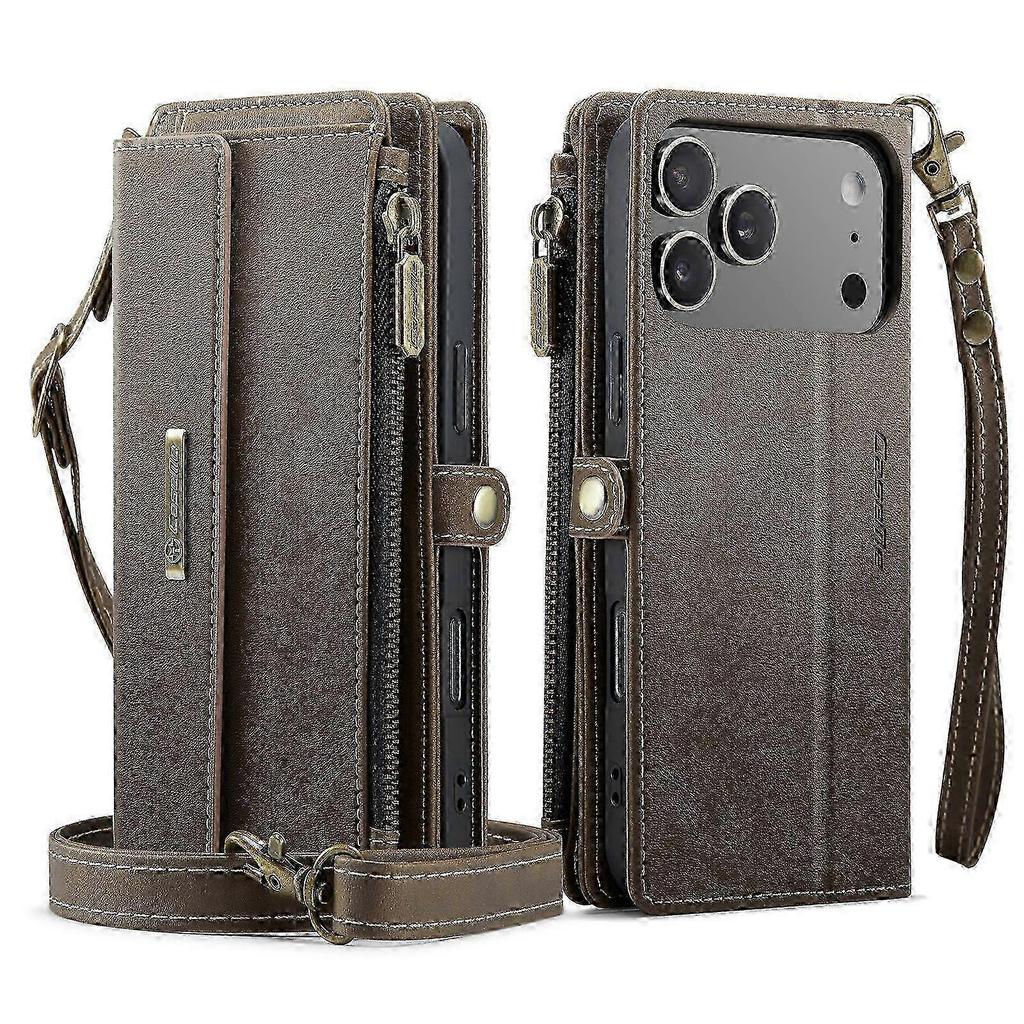 RFID Zipper Wallet Stand Leather Cover with Strap Compatible for iPhone 17 Pro Max - CASEME C39