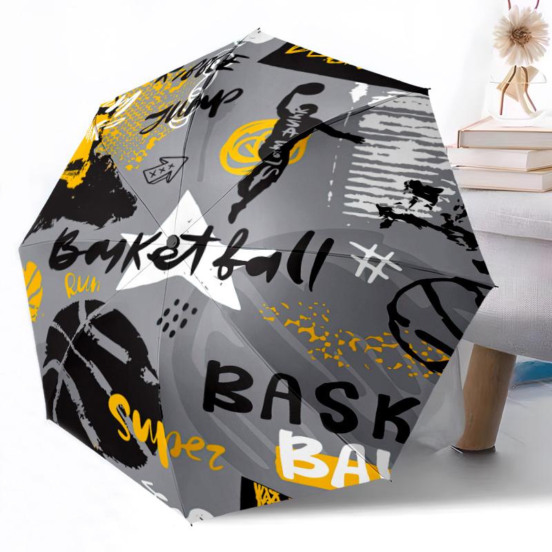 Opera d'arte Palla da Basket Fiammeggiante Ombrello Automatico da Esterno Design Retrattile con 8 Stecche Resistenza Leggero Regalo Perfetto per Amici Famiglia