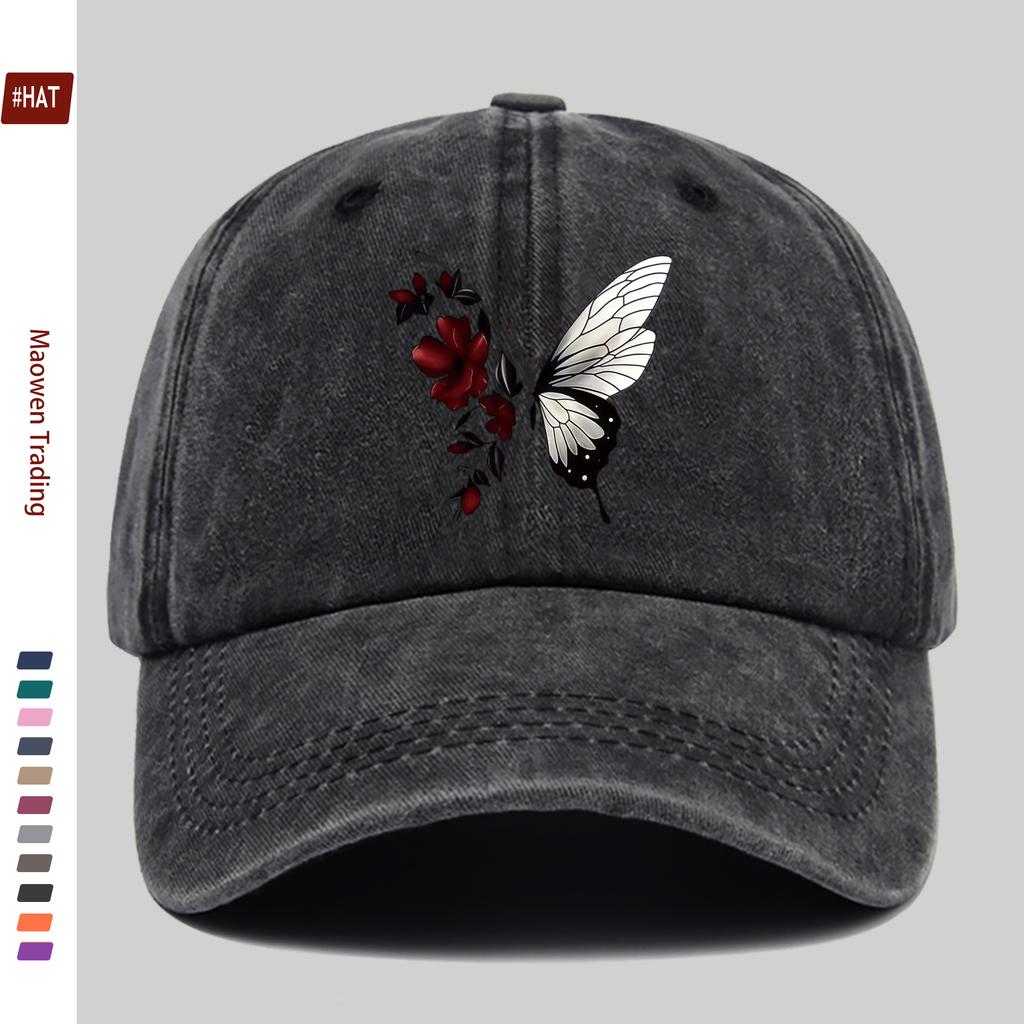 pc Butterfly And Floral Pattern Printed Baseball Cap Home Leisure Decor Papa Hat Truck Driver Sun Hat Washable Adjustable He