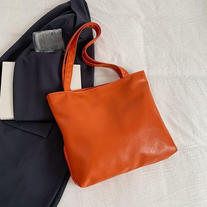 Vintage Korean Style Minimalist Tote Bag For Fashionable Autumn Outings In Black Orange Brown And White