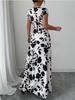 Floral Print V Neck Long Dress With Belt For Summer Casual Womens Wear
