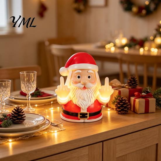 Skurrile Geschenke für Kollegen Weihnachten Mittelfinger Licht, Frecher Weihnachtsmann Rentier Gebende Lampe mit LED Dekorative Tischplatte Nachtlicht