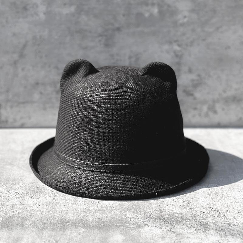 Süßer und niedlicher Ohren-Beckenhut Kinder Frühling und Sommer Sonnenschutz Sonnenhut Feines Baumwollgarn Gestrickt Gekräuselter Zylinder Koreanische Version Tide