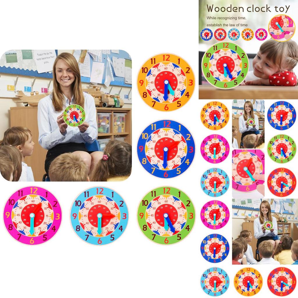 Wooden Clock For Kids Learn Time And Math With Colorful Model