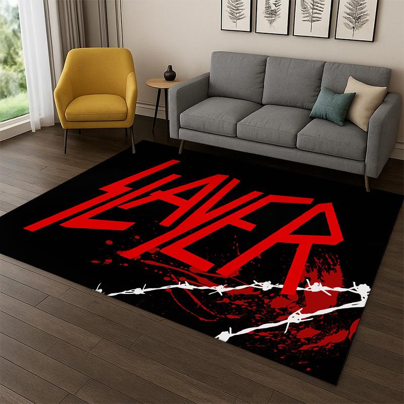 Tappeto Tappetino Retro Slayer Heavy Metal Rcck Band Segno per Camera da Letto Soggiorno Divano Zerbino Decorazioni per la Casa, Tappeto per Area Giochi Bambini Antiscivolo