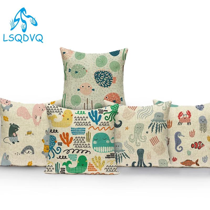 Cute Cartoon Lovely Animal Ocean Fish Octopus Polyester Sofa Home Pillows Cushion Cover For Living Room Decoration Pillowcase
