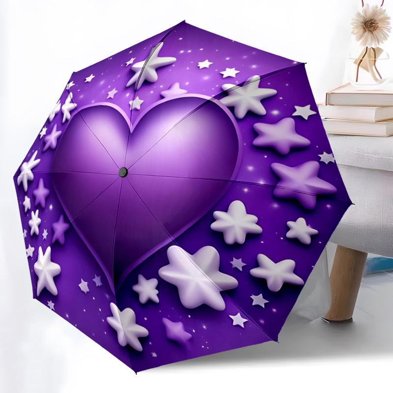 

1pc Heart Stars Automatic Folding Umbrella Durable Iron Frame,All Seasons Home Travel Outdoor Multifunctional Umbrella yy251115168