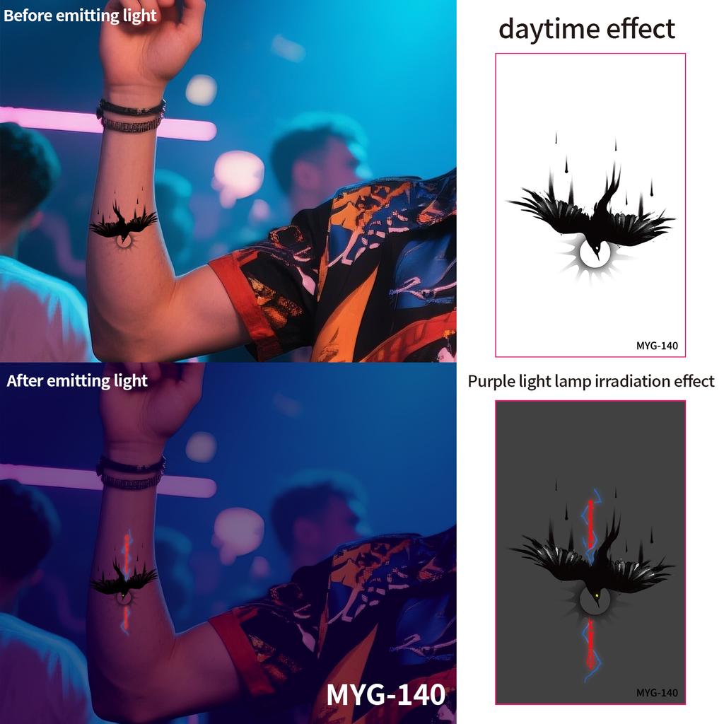 UV Reactive Water Transfer Temporary Tattoos Glow-in-the-Dark for Night Parties Sexy Style for Face Body Application Paper