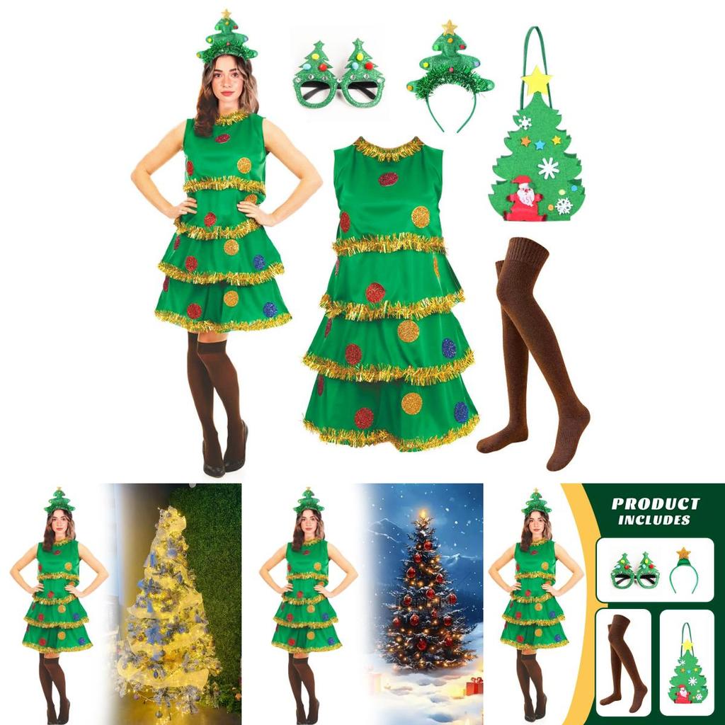 Christmas Tree Cosplay Costume For Women With Polyester And Nylon Material Suitable For Festive Events
