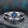 2 PCs Silver- Vintage Blue Zircon Ring For Women Fashion Classic Wedding Purple Pattern Ring Jewelry Set Gift