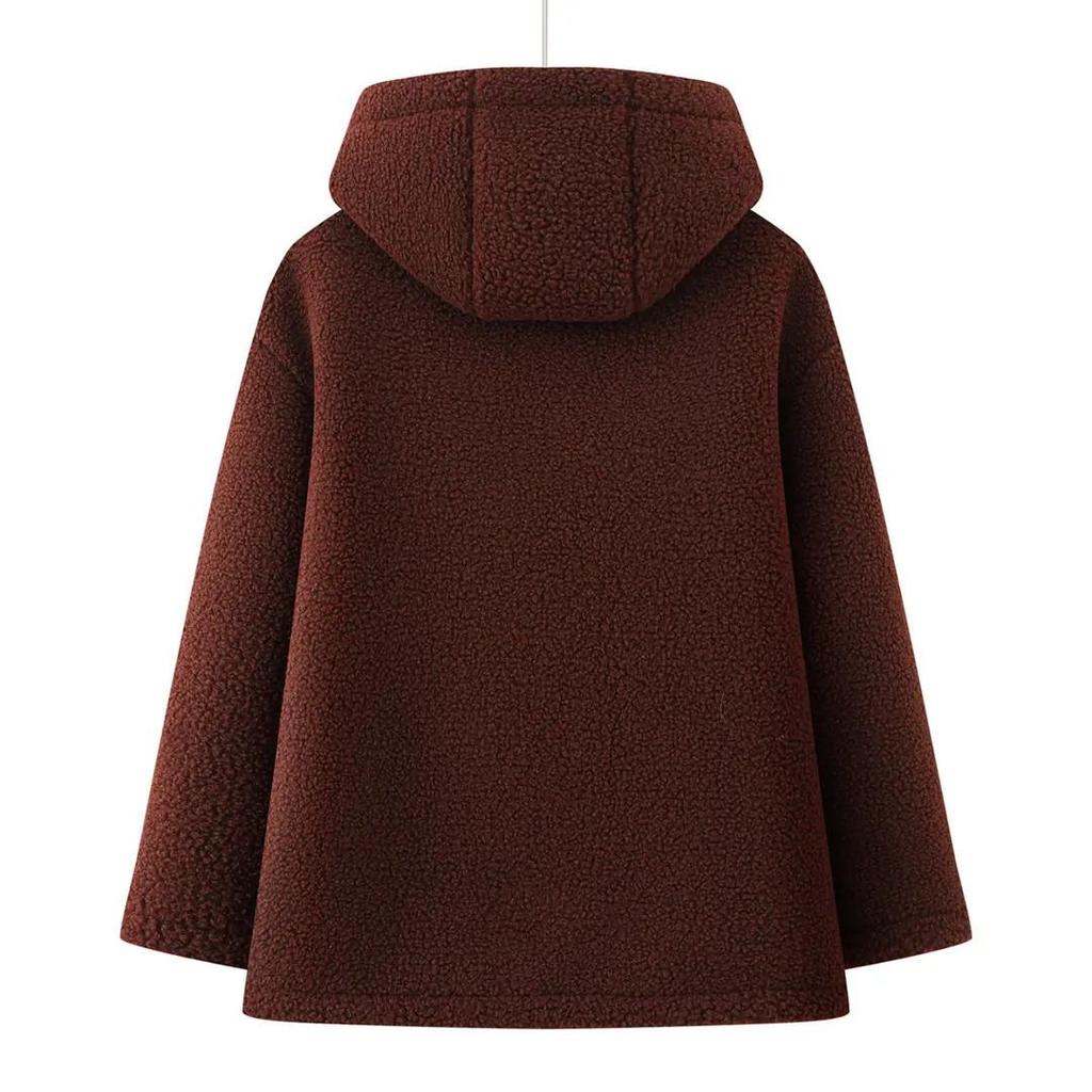 One-Piece Fashionable Winter Hooded Jacket for Middle-Aged and Elderly Women - Plus Velvet and Fleece Lined