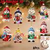 6/8 Pcs Vintage Wooden Santa Claus 2D Flat Christmas Tree Decorations Cute Xmas Hanging Ornaments Winter Home Party Supplies