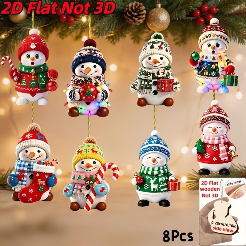 6/8 Pcs Vintage Wooden Santa Claus 2D Flat Christmas Tree Decorations Cute Xmas Hanging Ornaments Winter Home Party Supplies