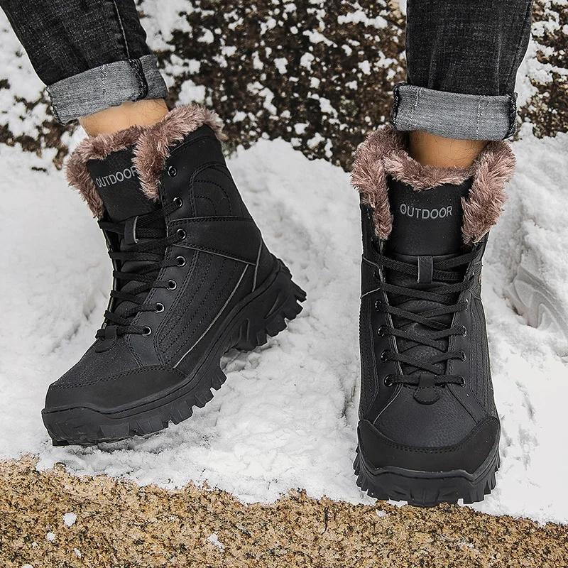 Winter Mens Boots Outdoor Non Slip Hiking Boots Lace Up Platform Boots Winter Super Warm Snow Boot Winter Sneakers for Men Botas