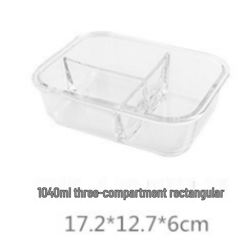 Ru Han 1040ml Rectangular 3-Compartment Borosilicate Glass Food Container
