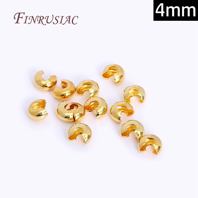 3mm/4mm Open Crimp Bead Covers 18K Real Gold Plated Round Covers For Crimp End Beads, DIY Jewelry Making Supplies Wholesale