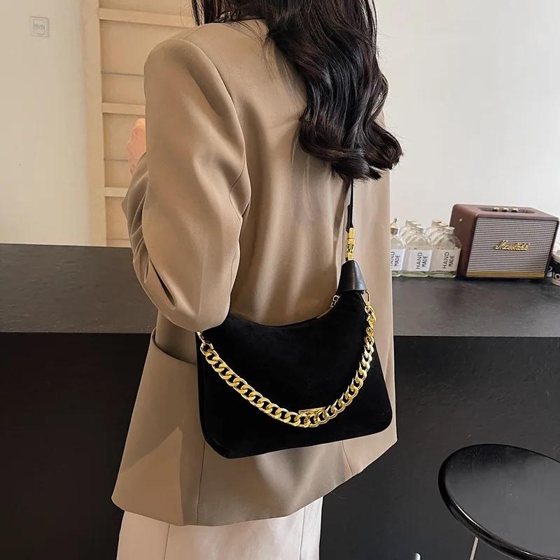 French Style Versatile Suede Handbag Women's Casual Crossbody Bag Retro Texture Single Shoulder Bag Neutral Minimalist Style