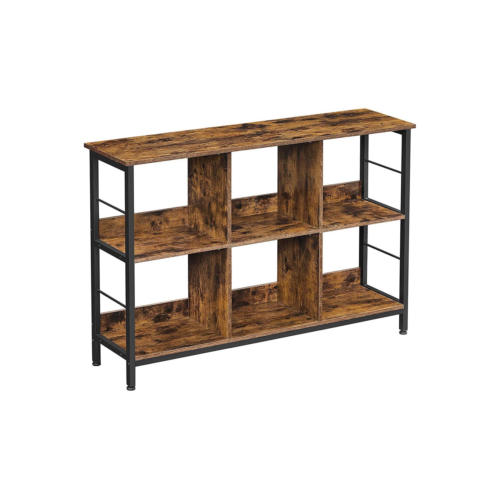 VASAGLE Knihovna, Regál, Úložná jednotka, TV stolek, Konzolový stolek, 6 přihrádek, do kanceláře, obývacího pokoje, ložnice, 33 x 120 x 80 cm hnědá