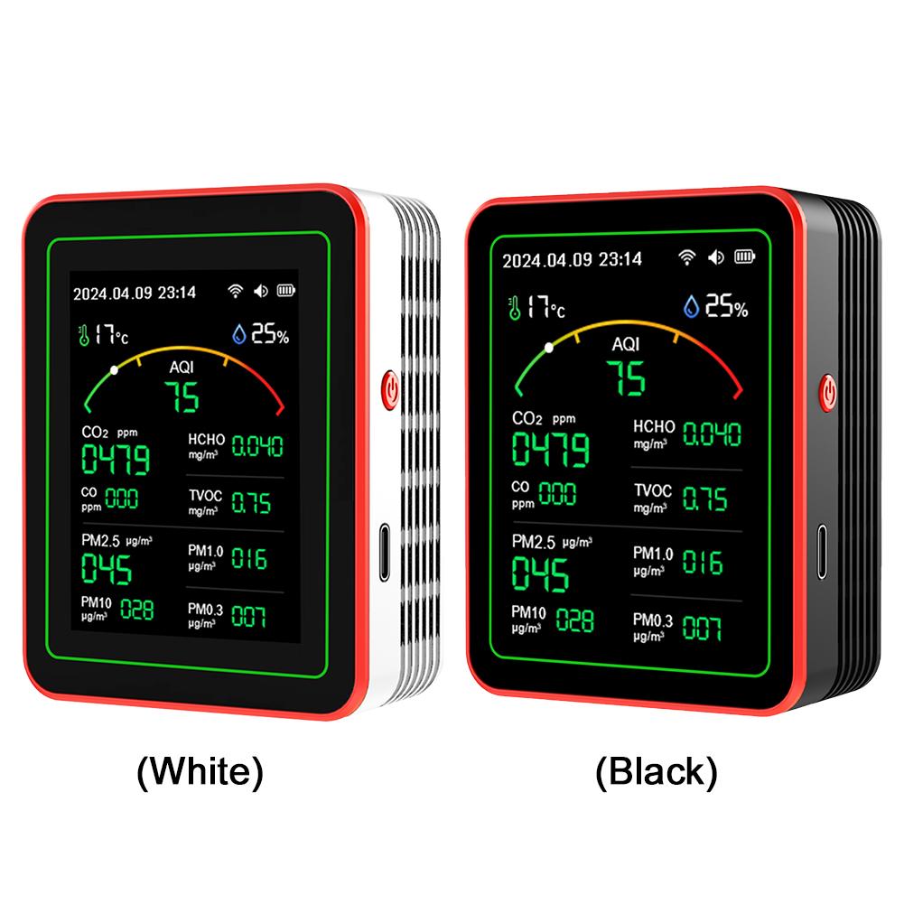 

WiFi 15-в-1 детектор качества воздуха PM2.5 PM1.0 CO CO2 TVOC HCHO тестер (черный)