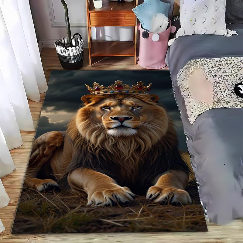 Majestic Lion with Royal Crown Pattern Carpet for Living Room Decor Suitable for use as an anti-slip for living room bedroom sofas