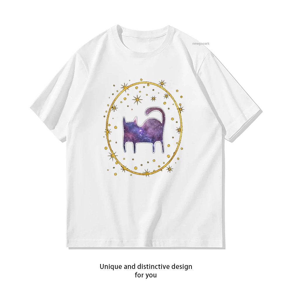 Galaxy Cat Shirt Folk Art Shirt Woman Man Summer Cotton Graphic T Shirts Adult Streetwear Camisetas Tops Shortsleev S3XL