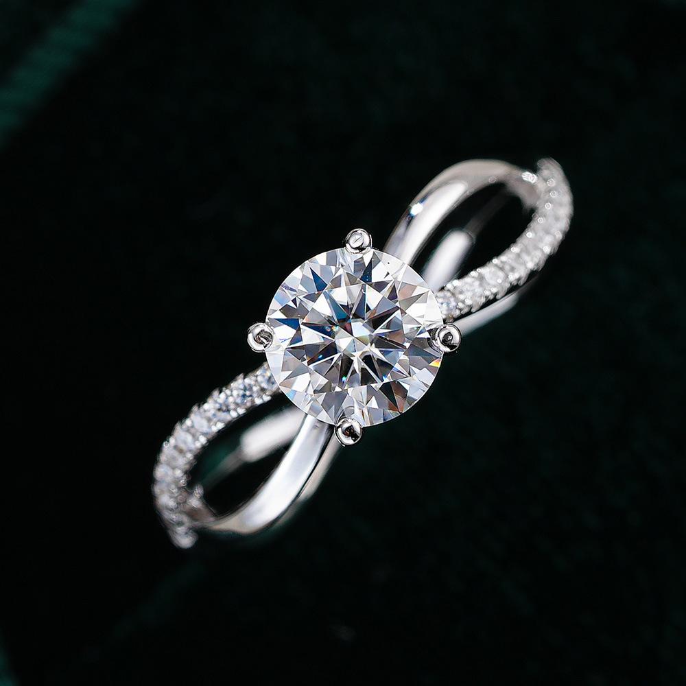 6.5mm Twisted Split Shank Solitaire Moissanite Engagement Ring S925 Sterling Silver For Women