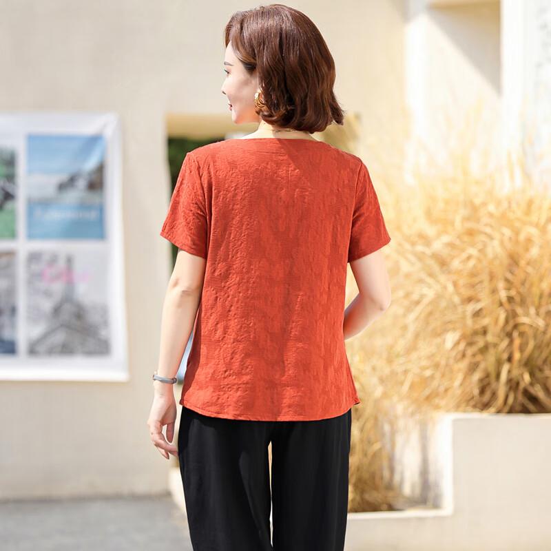 Elderly Women's Summer Cotton Linen Short-Sleeve Set